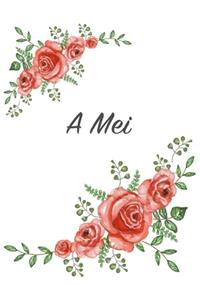 A Mei: Personalized Notebook with Flowers and First Name - Floral Cover (Red Rose Blooms). College Ruled (Narrow Lined) Journal for School Notes, Diary Wri