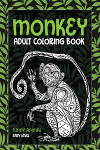 Adult Coloring Book Funny Animal - Easy Level - Monkey