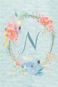 2020 Weekly Calendar Planner - Letter N - Light Blue and Pink Floral Design