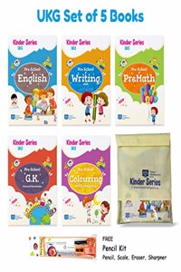 Kinder Series UKG Books for Kids CBSE - ALL IN ONE BOOK SET - English Alphabets, English Writing, Maths, GK, Colouring 4-6 years [276 pages] + Books Pouch