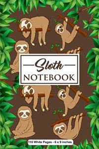 Sloth Notebook 110 White Pages 6x9 inches