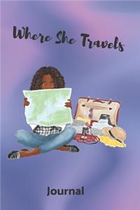 Where She Travels - (6x9 lined journal blue marble cover)