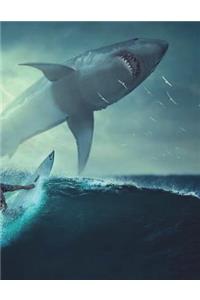 Shark Terror Notebook Large Size 8.5 x 11 Ruled 150 Pages