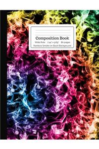 Composition Book Rainbow Smoke on Black Background Wide Rule