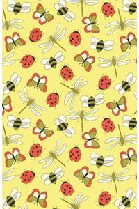 Journal Notebook Dragonflies, Bees and Ladybugs Pattern - Yellow