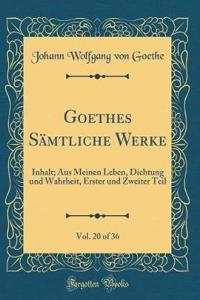 Goethes Sämtliche Werke, Vol. 20 of 36: Inhalt; Aus Meinen Leben, Dichtung und Wahrheit, Erster und Zweiter Teil (Classic Reprint)