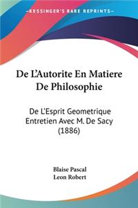 De L'Autorite En Matiere De Philosophie