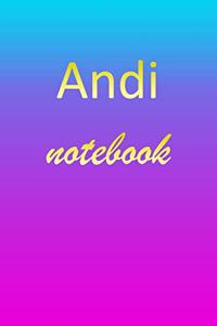 Andi: Blank Notebook - Wide Ruled Lined Paper Notepad - Writing Pad Practice Journal - Custom Personalized First Name Initial A Blue Purple Gold - Taking 