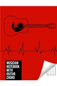 Musician Notebook with Guitar Chord - Guitar/Bass Fretboard Paper Cool Bassist Gift For A Bass Player Notebook guitar chords in red color Cover