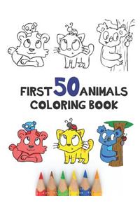 First 50 Animals Coloring Book
