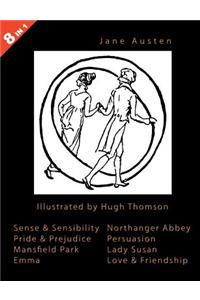 ILLUSTRATED Jane Austen - 8 Books In 1. Illustrated by Hugh Thomson. Sense & Sensibility, Pride & Prejudice, Mansfield Park, Emma, Northanger Abbey, Persuasion, Lady Susan, and Love & Friendship.