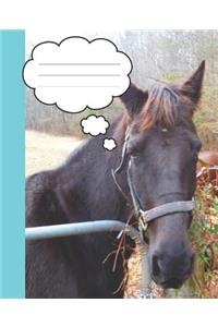 Cute Brown Horse Pretty Teal Wide-Ruled Lined School Composition Notebook