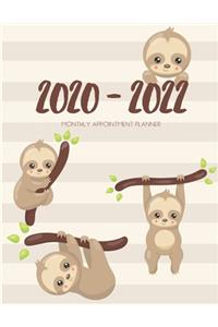 2020-2022 Three 3 Year Planner Lazy Sloth Monthly Calendar Gratitude Agenda Schedule Organizer