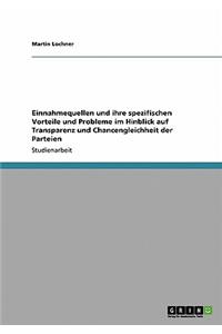 Einnahmequellen und ihre spezifischen Vorteile und Probleme im Hinblick auf Transparenz und Chancengleichheit der Parteien