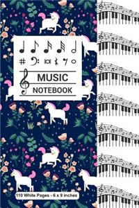 Music Notebook 110 White Pages 6x9 inches