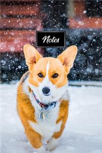 Pembroke Welsh Corgis Dog Pup Puppy Doggie Notebook Bullet Journal Diary Composition Book Notepad - Running in the Snow