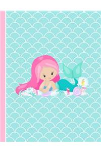 Cute Pink Hair Mermaid Girl and Friends Notebook 4x4 Quad Ruled Paper