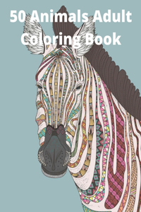 50 Animals Adult Coloring Book