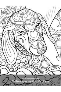 Livre de coloriage pour adultes Griffonnages méditatifs chiens 1