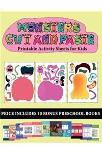 Printable Activity Sheets for Kids (20 full-color kindergarten cut and paste activity sheets - Monsters)