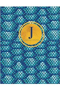 Initial J Notebook, Monogram Journal Blue and Teal Nautical, Mermaid Tail Design (Journals To Write In)