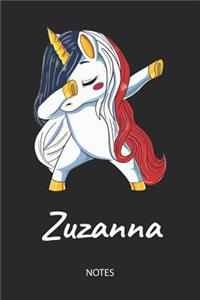 Zuzanna - Notes: Noms Personnalisé Carnet de notes Journal pour les filles et les femmes. Licorne qui dab aux cheveux aux couleurs du drapeau français. Accessoires d