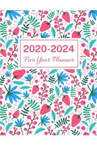 2020-2024 Five Year Planner: Strawberry and Flower, 60 Months Calendar, 5 Year Monthly Appointment Notebook, Agenda Schedule Organizer Logbook With Holidays and Inspirational Qu