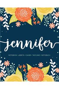 Jennifer: Notebook - Libreta - Cahier - Taccuino - Notizbuch: 110 pages paginas seiten pagine: Modern Florals First Name Notebook in Orange, Mint & Yellow on 