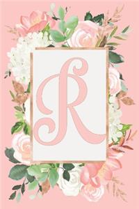 R: Monogram Initial R - Floral Personalised Rose and Hydrangea Journal 6x9, 100 lined Journal pages