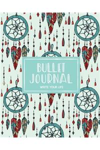 Bullet Journal Dotted Grid Dated Notebook, Mint Green Tribal Boho Dream Catcher: Large Quarterly Bullet Journal Blank Pages with Number, 150p, 8x10