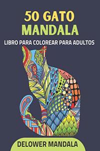 50 Gato Mandala libro para colorear para adultos