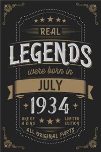 Real Legends were born in July 1934: Vintage Birthday Notebook - Great Individual Gift for Writing Notes, Scribble and Reminders lined 6x9 Inch 100 Pages