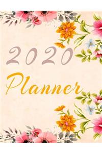 2020 Planner Weekly and Monthly Jan 1, 2020 to Dec 31, 2020 year planner Trendy Floral Botanical Garden Pink Orange Yellow turquoise flowers Cover day by day scheduler agenda Weekly & Monthly Planner Cute planning Calendar Views