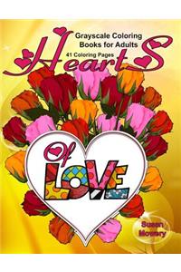 Hearts of Love Grayscale Coloring Book for Adults