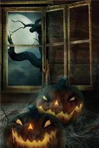 Jack-O-Lantern Cobweb Cabin Grid Notebook