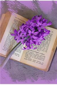 A Purple Hyacinth Flower on a Vintage Book Journal