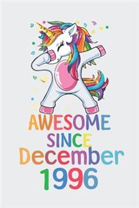 Awesome Since December 1996 Notebook Unicorn Dabbing, Birthday Unicorn, Cute Happy Birthday Dabbing Unicorn Birthday Gift