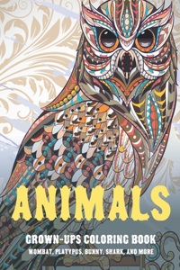 Animals - Grown-Ups Coloring Book - Wombat, Platypus, Bunny, Shark, and more