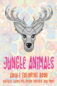 Jungle Animals - Adult Coloring Book - Buffalo, Guinea pig, Rhino, Panther, and more