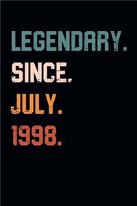 Blank Lined Journal, Notebook, Diary, Planner - Legendary Since July 1998 - 21st Birthday Gift For 21 Years Old Men and Women born in July
