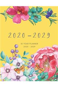 2020-2029 10 Ten Year Planner Monthly Calendar Yellow Goals Agenda Schedule Organizer