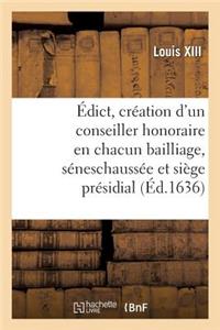 Édict Portant Création d'Un Conseiller Honoraire En Chacun Bailliage, Séneschaussée