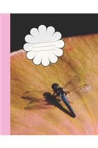 Pretty Blue Dragonfly on Pink Lilly Pad Cute Blank Wide-ruled Lined School Composition Notebook
