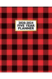 2020-2024 Five Year Planner: Red Plaid Tartan - 60 Month Calendar and Log Book - Business Team Time Management Plan - Agile Sprint - Medical Appointment - Social Media Creative 