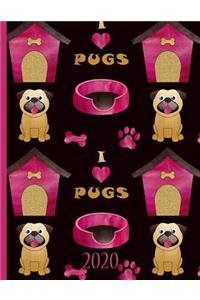I Love Pugs Doghouse with Bones for Cute Dog