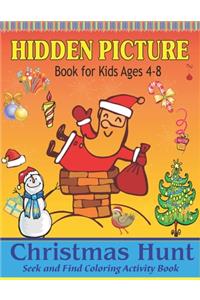 Hidden Picture Book for Kids Ages 4-8, Christmas Hunt Seek And Find Coloring Activity Book