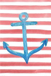 Blue Anchor Red Watercolor Stripe Journal