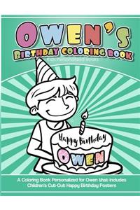 Owen's Birthday Coloring Book Kids Personalized Books