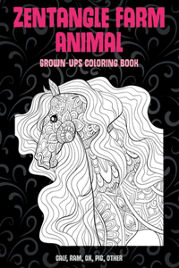 Zentangle Farm Animal - Grown-Ups Coloring Book - Calf, Ram, Ox, Pig, other