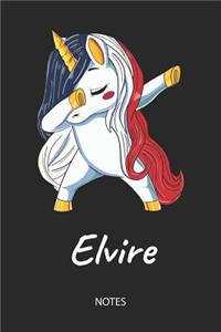 Elvire - Notes: Noms Personnalisé Carnet de notes Journal pour les filles et les femmes. Licorne qui dab aux cheveux aux couleurs du drapeau français. Accessoires d